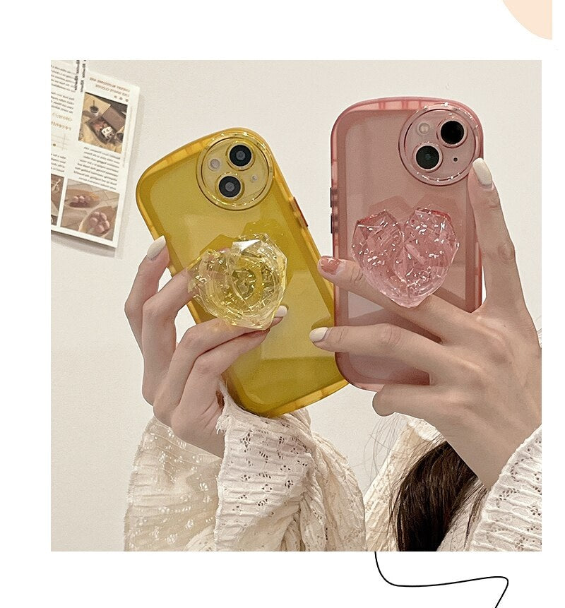 Crystal Love Resin Heart Pop Stone Holder with Transparent Camera Protection